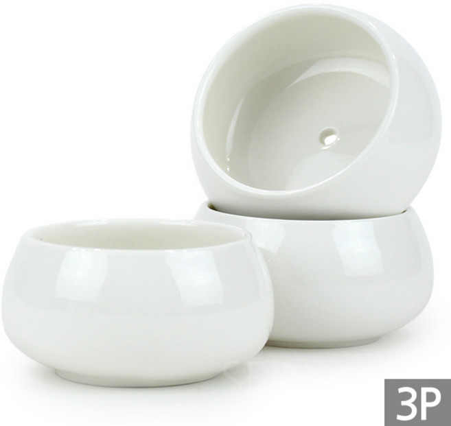 세인화분 백자 도자기 미니 화분 - 다육화분 다육이화분 콩분, 3개, 낮은원형 미니백자