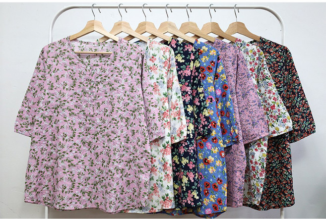 할머니옷 여름 아사면 라운드 7부 할머니티 촌캉스 C0001SS06