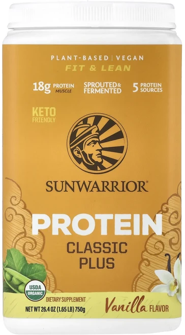새해 건강을 선물하세요 Sunwarrior 클래식 플러스 프로틴 유기농 식물성 단백질 바닐라 향 750g(1.65lbs) 특별관리진행, 750g, 1개 - 쿠팡