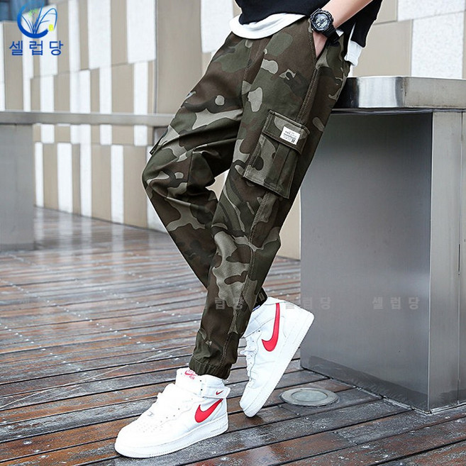 셀럽당 와이드 팬츠 남성 캐주얼 카모 팬츠 트레이닝 바지 롱 팬츠 조거 팬츠 빅 사이즈 카고 팬츠Q00239