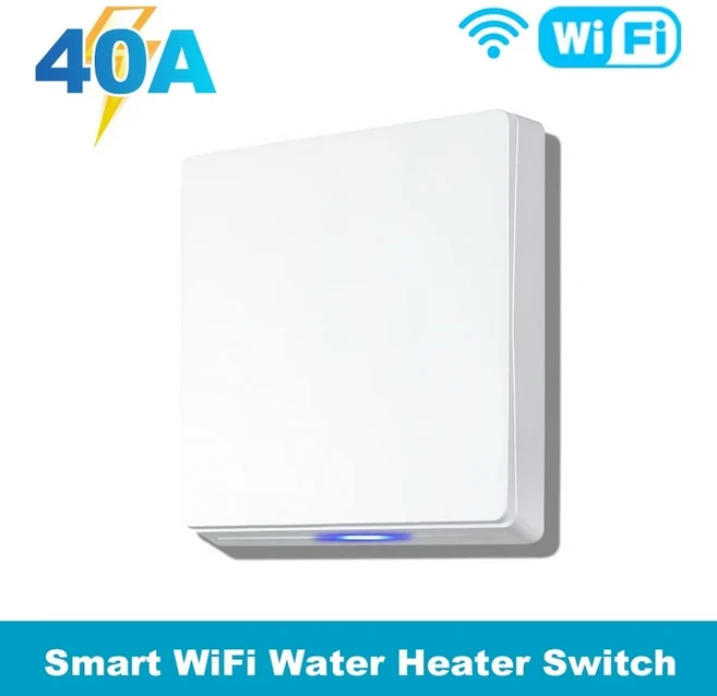 스마트 WiFi 보일러 40A 8000W EU 표준 온수기 터치 스위치 타이머 투야 라이프 앱 제어 Alexa 및 Google, 02 하얀색, 1