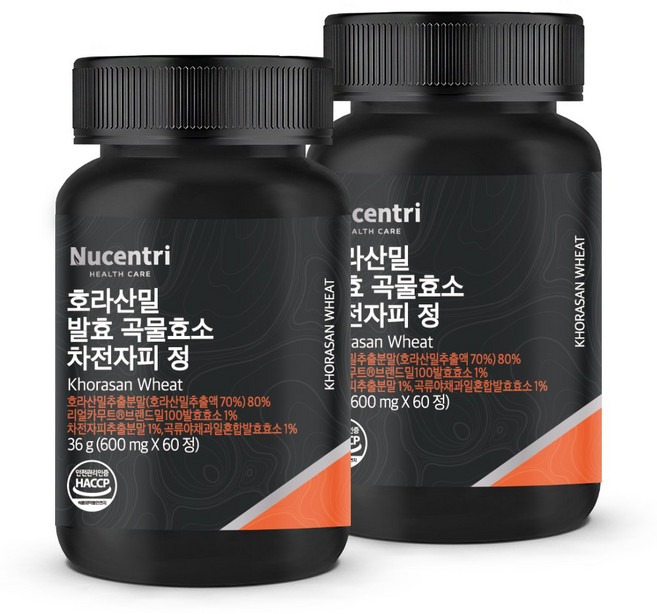 뉴센트리 카무트 효소 호라산밀 발효 곡물 복합효소 리얼 카무트 100 차전자피 정, 60정, 2개