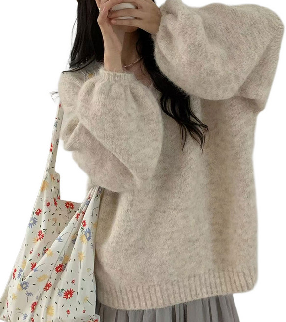 지니우우 J0243A 소매 벌룬 V넥 데일리 니트