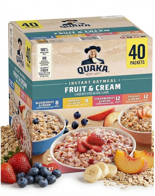 퀘이커 인스턴트 오트밀 프루트 & 크림 버라이어티 팩, 40개, 30g - 쿠팡