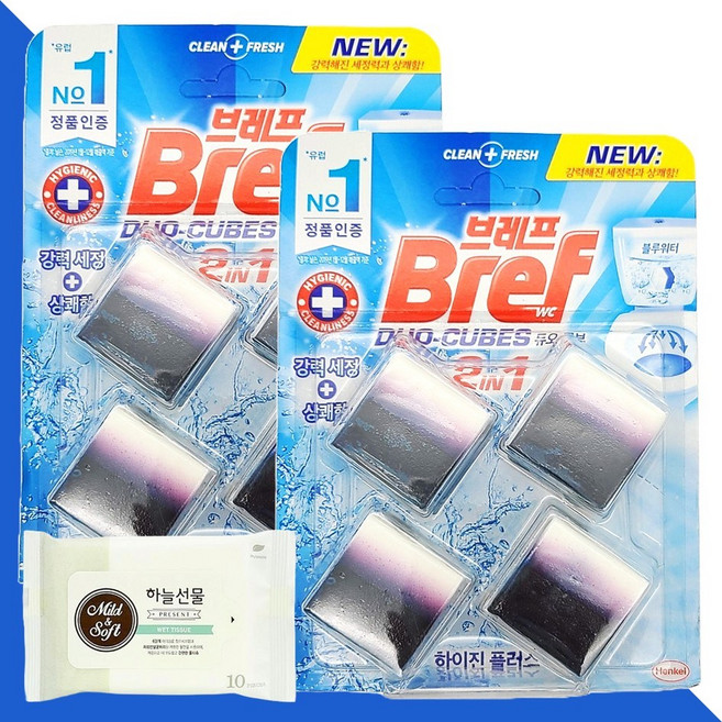 브레프 듀오큐브 하이진 플러스 4개입 2개(+하늘선물 물티슈 10매), 단품