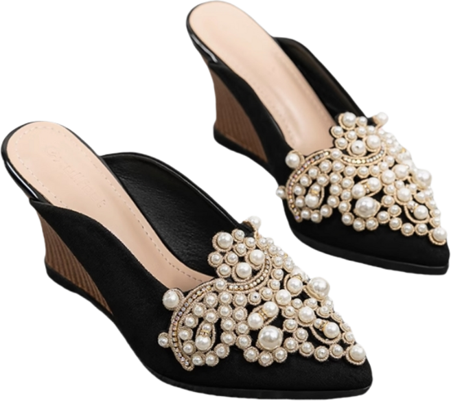 여성 진주 큐빅 장식 웨지힐 8종 8cm 슬리퍼