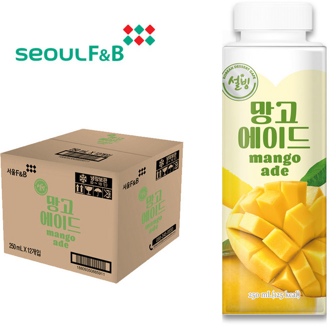 서울에프엔비 설빙 망고에이드 250ml 12개 1박스 디저트 주스 과일음료, 3L