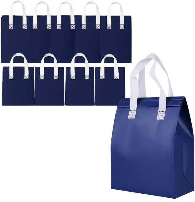 러너즈 예쁜 일회용 손잡이 은박 보온보냉백, 네이비, 10개