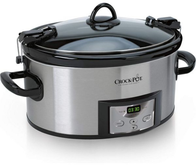 CrockPot 디지털 타이머가 있는 포트6쿼트 쿡앤캐리 프로그램 가능한 슬로우 쿠커 스테인레스 스틸 SCCPVL610SA, Stainless Steel, 1개