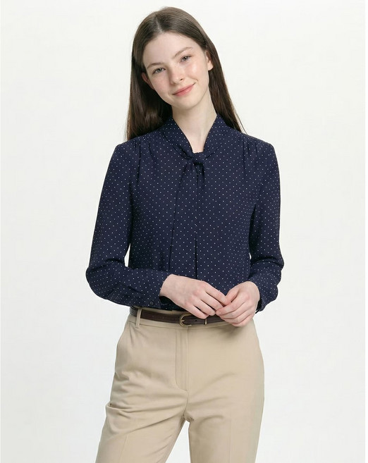 정품 헤지스레이디스 [26SS] [HSSH-6B206] 탈부착 타이 도트 블라우스