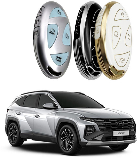 자이포라 더뉴투싼 스마트키케이스 키홀더 첫차선물 차량 차량용품 커버, 5버튼/블랙실버