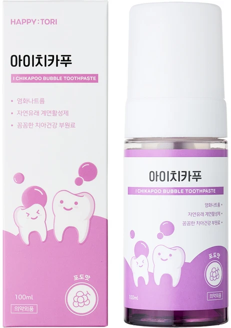 해피토리 아이치카푸 유아 초미세 버블치약 뉴질랜드소금 유아치약 충치예방, 1개, 100ml - 쿠팡