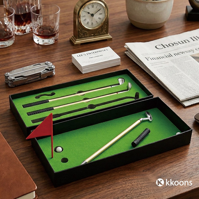 꾼스 센스있는 골프기념품 골프선물세트 드라이버 아이언 퍼터 3종 볼펜패키지, 골프볼펜패키지, 1개