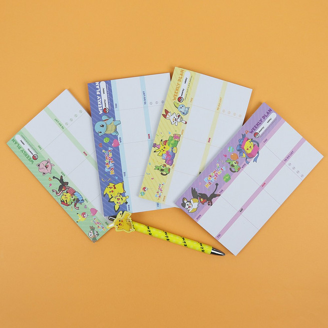 포켓몬스터 점착 스케줄러 파티 위클리 플래너 투두리스트 피카츄, 4종세트각1