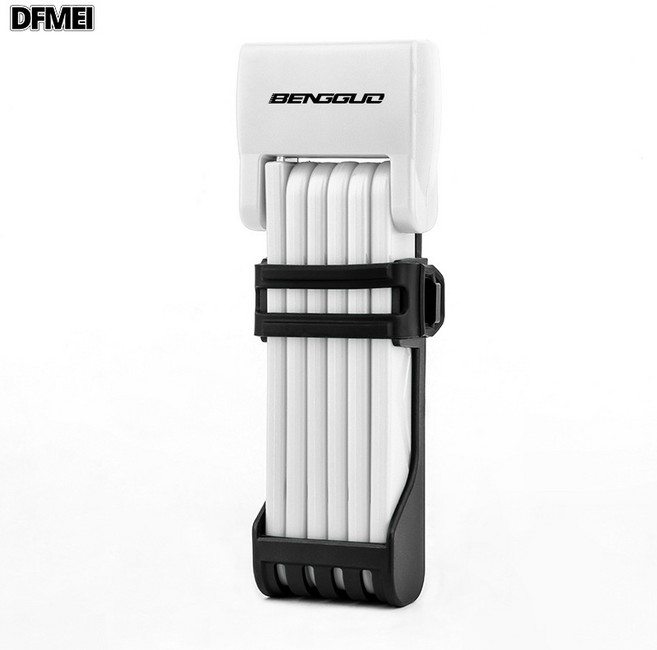 QRU 新品自行車鎖山地公路車防盜鎖摺疊鎖電動摩托車鎖固定鎖架關機鎖, 1個, 白色:如圖