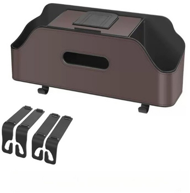 베베어스 차량용 헤드레스트 컵홀더 수납함 뒷좌석 다용도 핸드폰 거치대 티슈함, 브라운, 1개