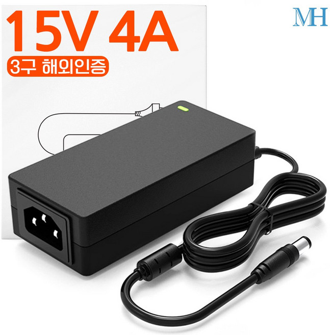 명호전자 15V 아답터 1A 2A 2.4A 4A 5A 8A DC 어댑터, MH1505_15V 4A 3구 해외인증, 1개