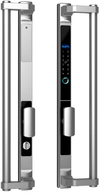 換新保固 大門指紋鎖 一指開鎖 超長門把 指紋鑰匙開鎖 堅固, 1個, 【鈦晶銀】