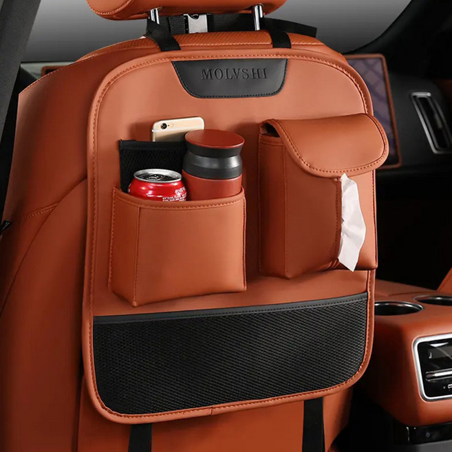 카시트 차량용 여행 편의성 수납함 뒷자석 등받이 시트포켓 자동차 아동 보관함 제품, 1.(오렌지)가죽-소형