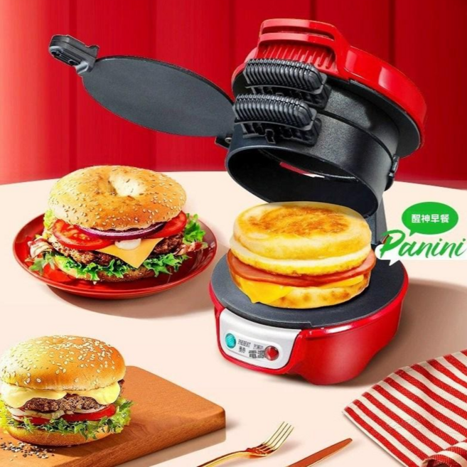 多功能智慧漢堡機 600W 大功率 不粘塗層 自動控溫, 綠色, 1個