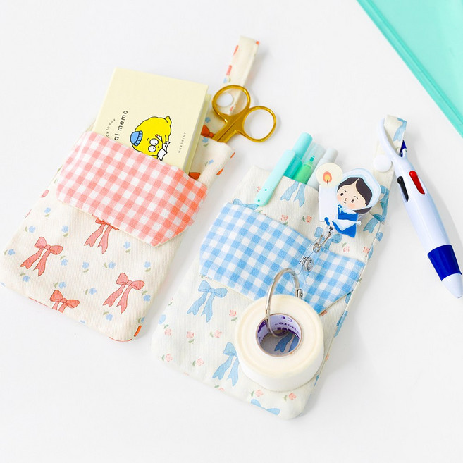 너스키니 체크 패브릭 널스 포켓 고리형 주머니 파우치 필통 수납 간호사 용품