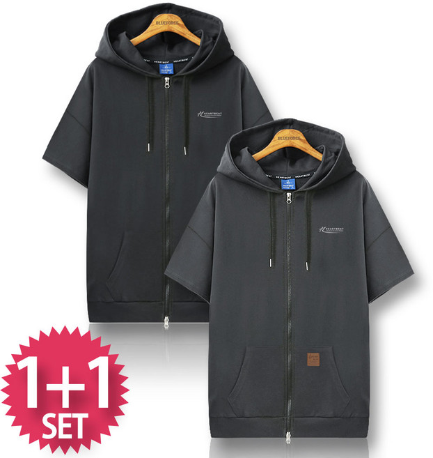 블루포스 바럿티 반팔 후드집업 1+1 세트 [2장 묶음] 오버핏 반팔티 [국내생산]