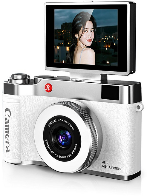 빈티지 디카 디지털 180도 회전 화면 휴대용 여행용 감성 소형 인생 레트로 지털 카메라, 64GB(화이트)