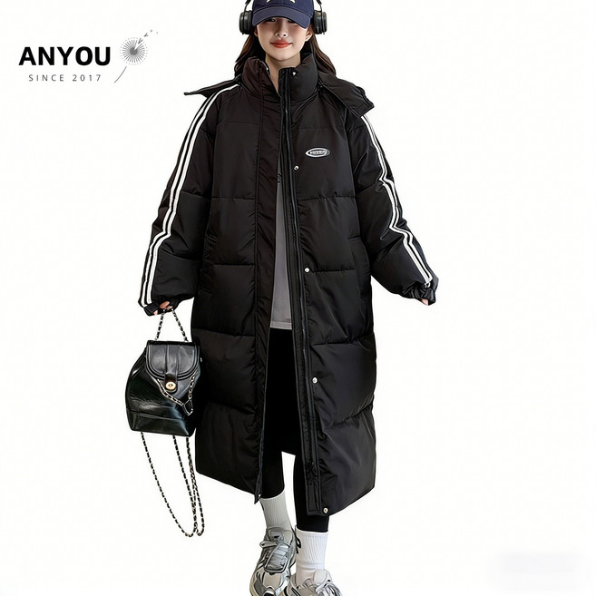 ANYOU 여성 가을 겨울 루즈핏 롱솜옷 패션 후드 패딩 보온 점퍼