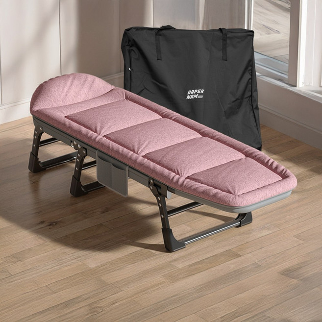 다퍼남 178cm 각도조절 접이식 간이침대 작은 폴딩베드 사무실 낮잠 휴대용 보관가방, 로즈핑크(가방포함)