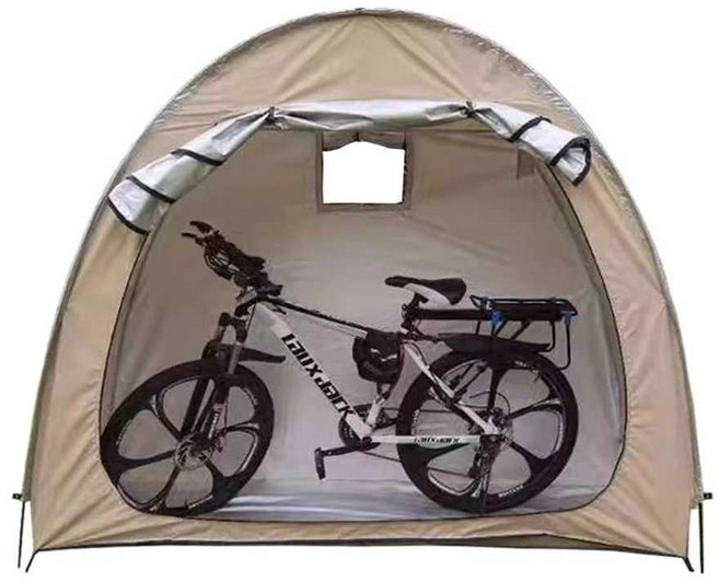 야외 자전거 텐트 방수 보관 창고 휴대용 천막 먼지방지, 카키 1-2인용 소형 200x80x165CM, 기본 사용 인원