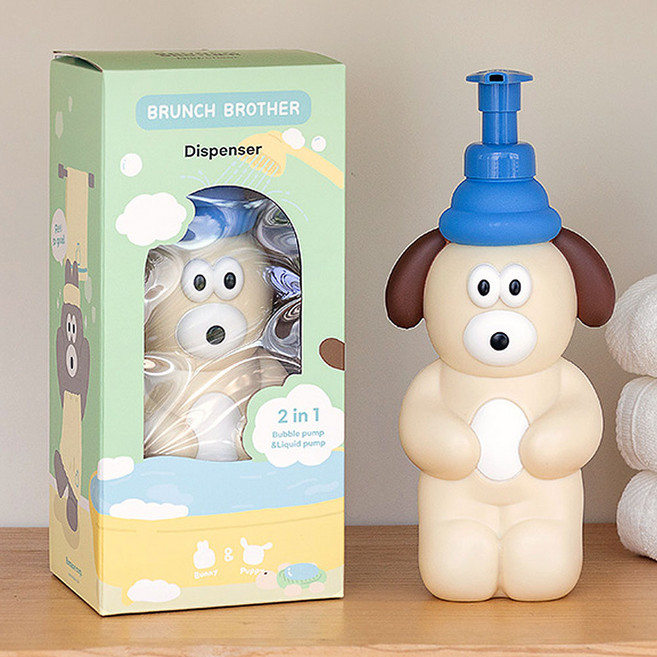 2in1 브런치브라더 로마네 디스펜서 518ml 수영장 샴푸통 세제소분용기 샴푸공병, 1개, 퍼피 베이지