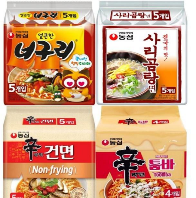 농심 라면 4종 너구리5p 사리곰탕5p 신라면건면5p 신라면툼바4p 번들 세트, 19개