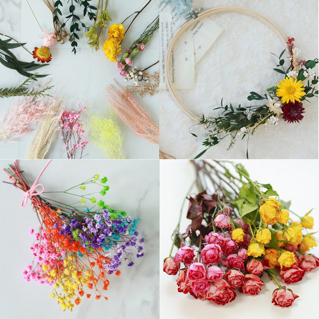 드라이플라워 프리저브드플라워 미니꽃다발 안개꽃 하바리움 DIY 만들기 재료 플라워민트, A 미니플라워10.미니데이지-하늘