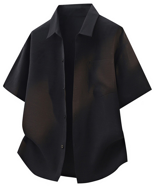 輕柔透氣短袖亞麻襯衫 男士文藝休閒寬鬆上衣薄款翻領大碼襯衣