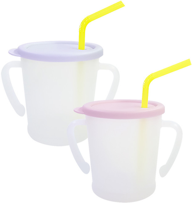 아가프라 유아용 매직 빨대컵 300ml, 1세트, 라벤다+연핑크