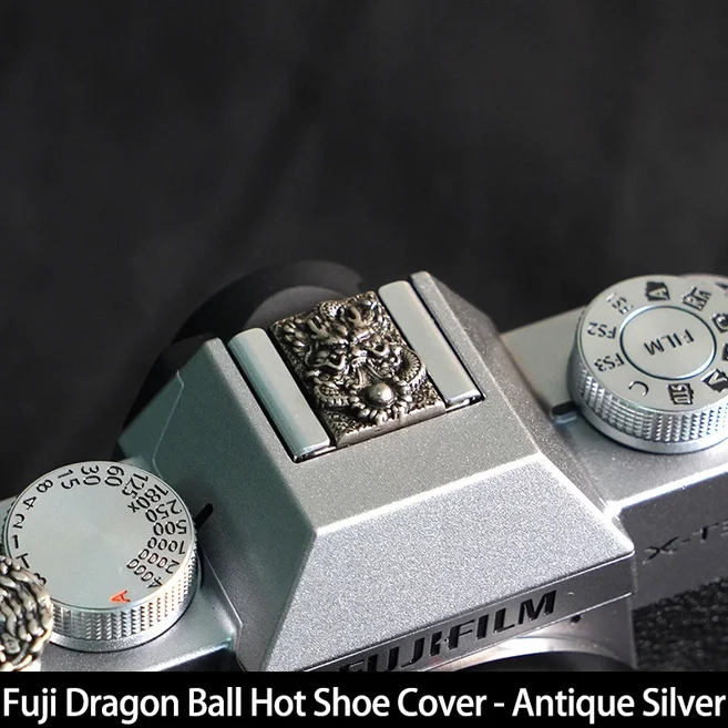 메탈 핫슈 커버 버튼 레트로 앤틱 실버 방진 (후지필름 XS20 XT50 XM5 니콘 캐논 소니 카메라 액세서리용), 34 Fuji-Dragon Ball
