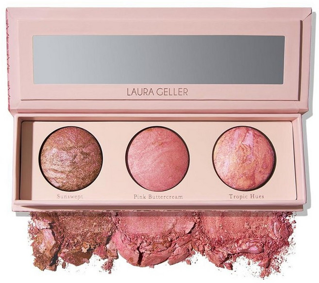 LAURA GELLER NEW YORK Gellers Greatest Kit - 베이크드 페이스 & 아이 팔레트 뉴욕 미닛 + 4-in-1 여행용 메이크업 브러시, 블러쉬 트리오