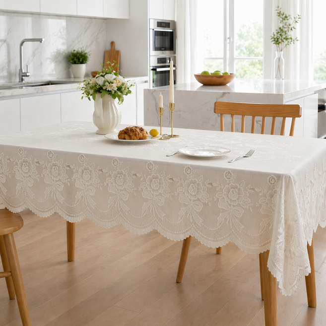 소유담 방수 레이스 식탁보 테이블커버, 1개, 4인(110×160cm), 화이트