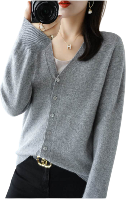 Gmpz 여성 브이넥 니트 가디건