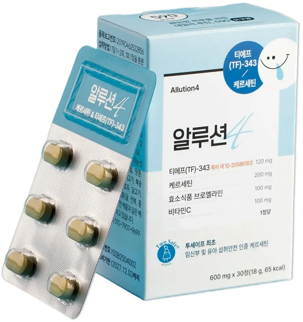 [590오구영] 알루션 특허원료 TF343 케르세틴 브로멜라인 비타민C 마더세이프 인증 (1정당 핵심성분 87%), 1박스, 30정 - 쿠팡
