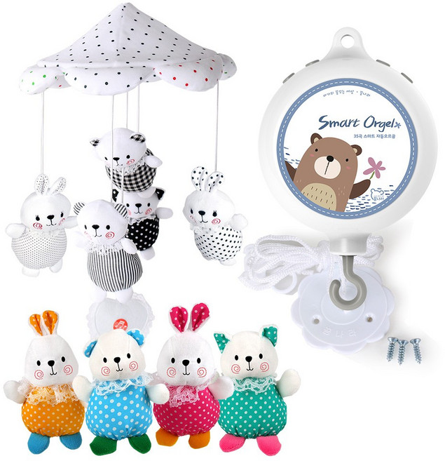 꿈나라 곰토끼 더블 모빌 + 스마트 자동 오르골 세트, 곰토끼 더블모빌+스마트 자동오르골, 1개