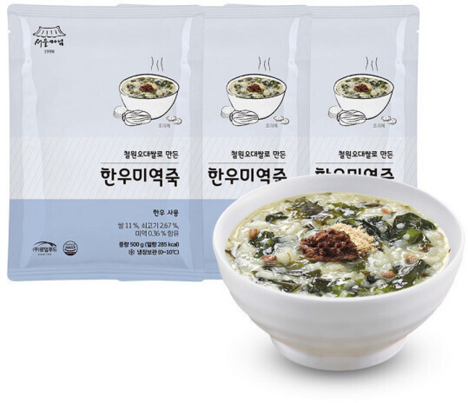 [TG009] 로뎀푸드 서울마님죽 한우미역죽 500g 3팩 SET, 3개