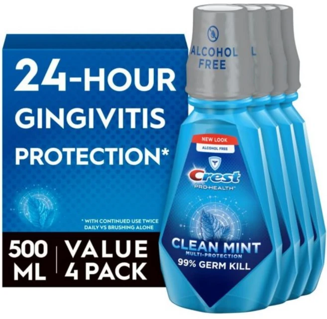 가글 구취제거 구강청결 마우스워시 크레스트 프로 헬스 클린 민트 구강 청결제 CPC 항진균항진균 500mL 16.9 Fl Oz 4개 치은염 치료제 - 쿠팡