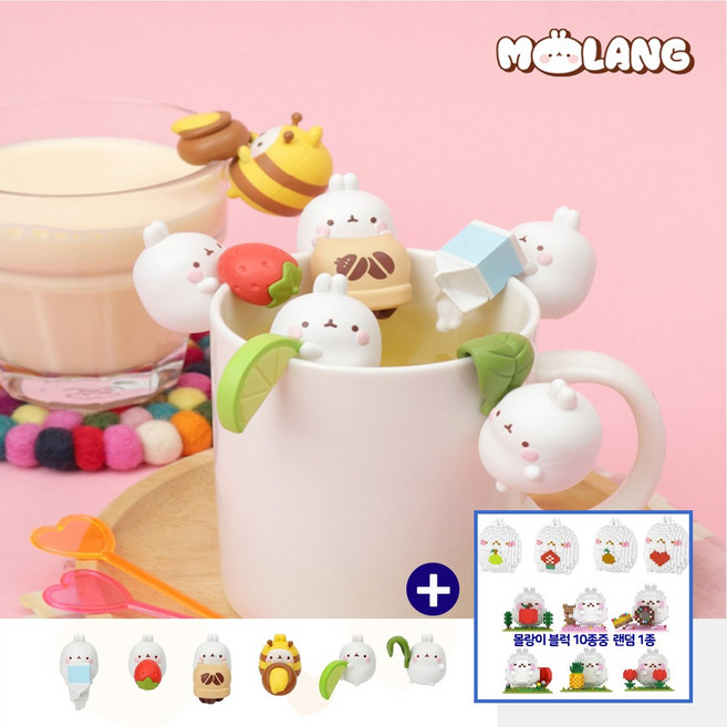 블럭 1개 + 몰랑이 피규어 컵피규어 6종 세트 티타임 컵걸이