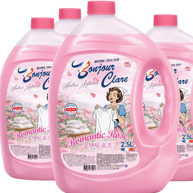 봉쥬르끌레어 구연산 섬유유연제 프로방스 로맨틱로즈향 / 실내건조형 섬유린스, 4개, 2.5L