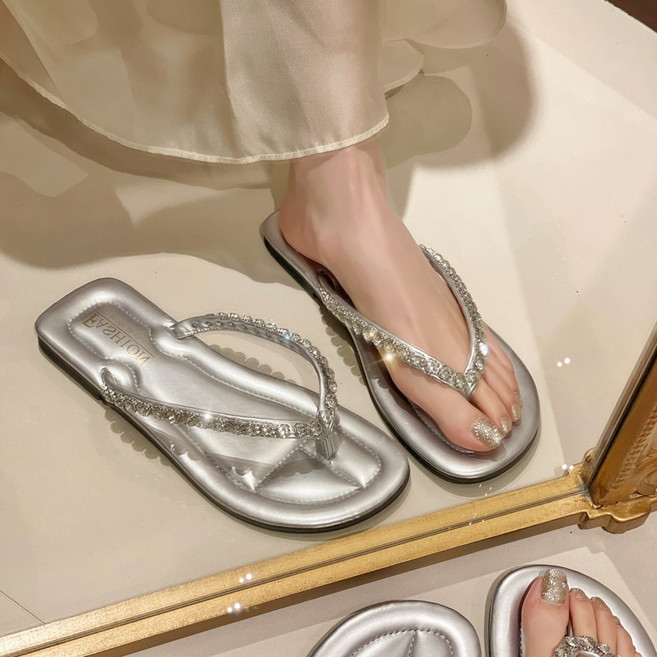 크레스티 여성 고급디자인 큐빅조리 슬리퍼 여름 샌들 일상 플랫 슬리퍼