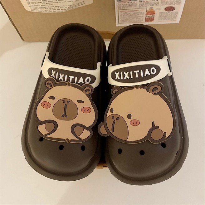 다나에 귀여운 캐릭터 카피바라슬리퍼 EVA 통굽 통기 비치 아웃도어 샌들 슬리퍼+지아싱트레이드 머리끈