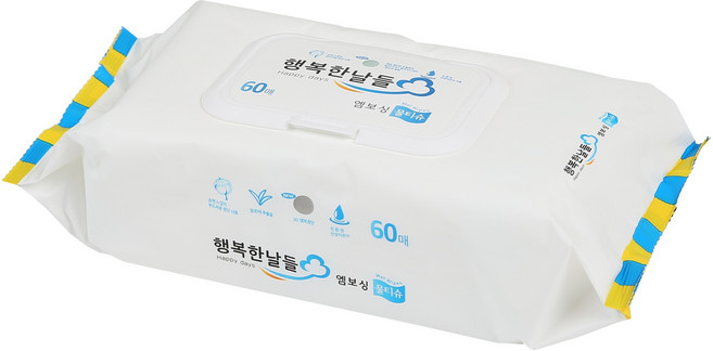 행복한날들 도톰한 엠보싱 물티슈 무향 아기 점보물티슈, 1개, 60개입