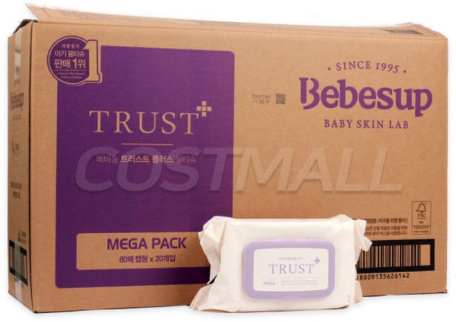 베베숲 트러스트 메가팩 80매x20개(캡형) 물티슈 코스트코, 80매, 20개