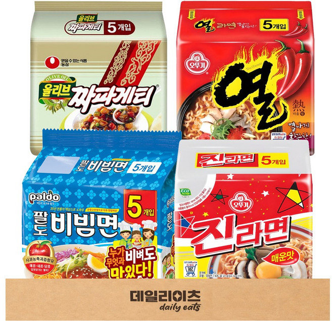 [데일리이츠] 농심 오뚜기팔도 봉지라면 멀티팩 4종 C (진라면매운맛 짜파게티 열라면 팔도비빔면), 1박스